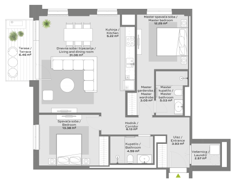 Skica stana br A01 u zgradi BW Eterna