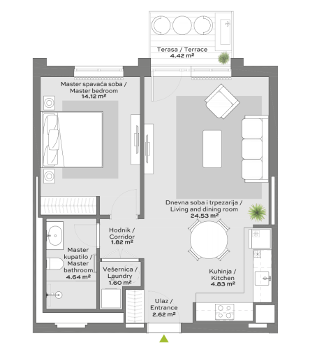 Apartment A02 floor plan in BW Eterna