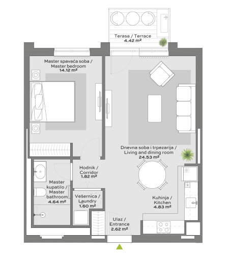 Skica stana br A02 u zgradi BW Eterna