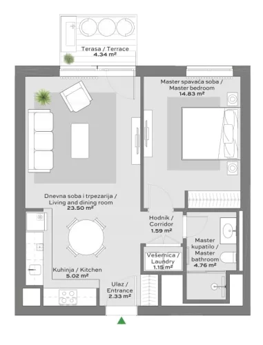 Apartment 1 floor plan in BW Quartet 1