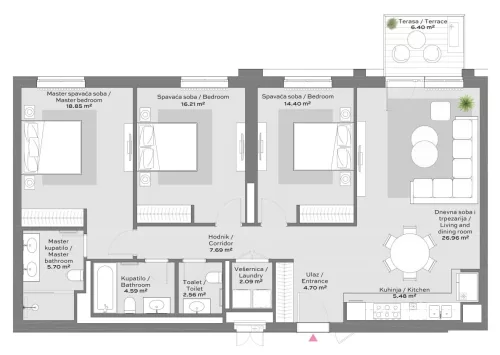 Apartment 1 floor plan in BW Quartet 3