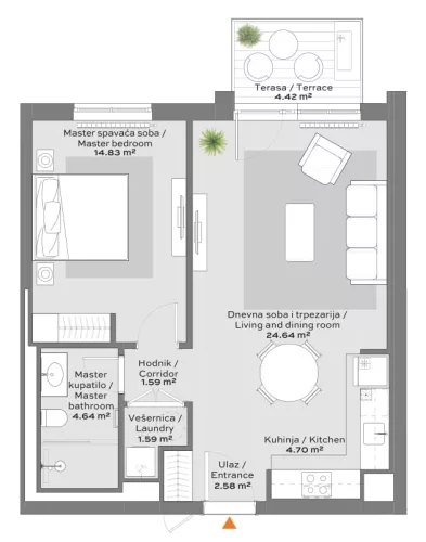 Apartment 1 floor plan in BW Quartet 4