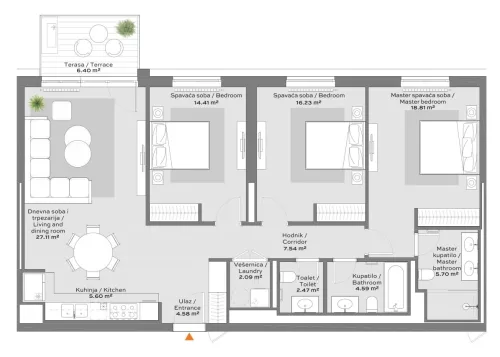 Apartment 3 floor plan in BW Quartet 4