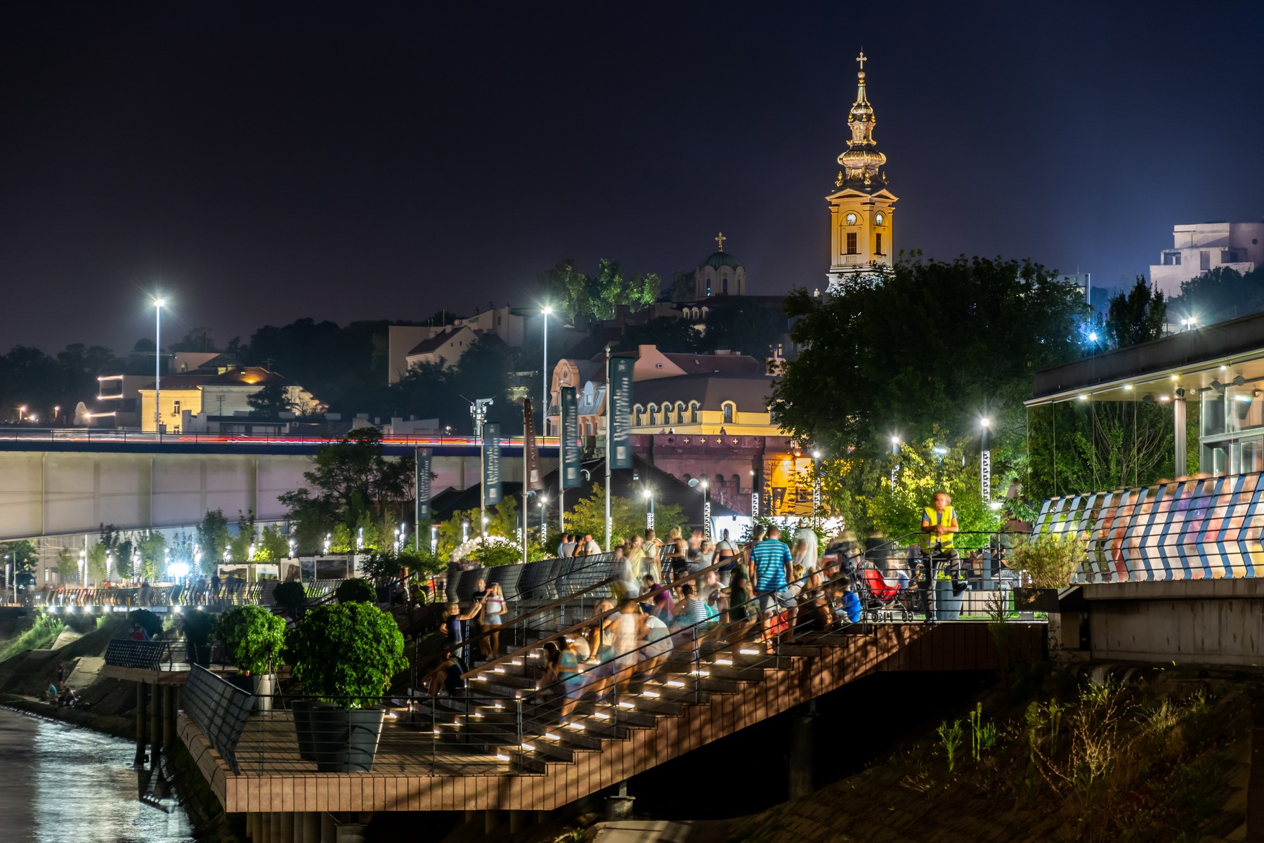 A walk by the river on the Sava Promenada with a view of the city