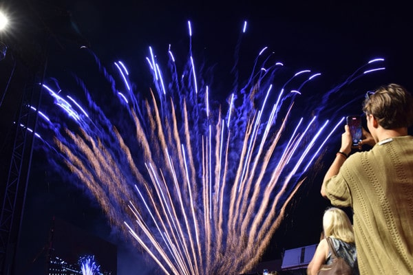 A numerous audience enjoys the spectacular fireworks at Belgrade River Fest.