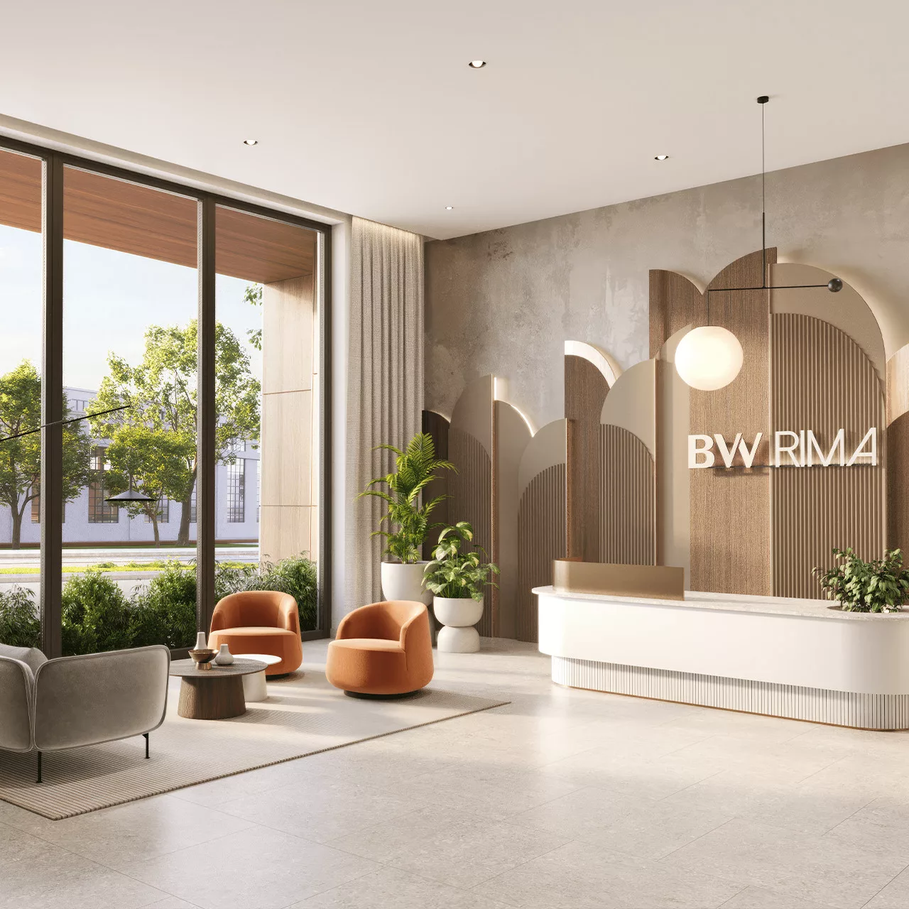 Spacious lobby with reception in the BW Rima building