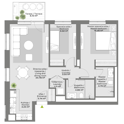 Apartment A112 in the BW Eterna building with an area of 76,65 m²