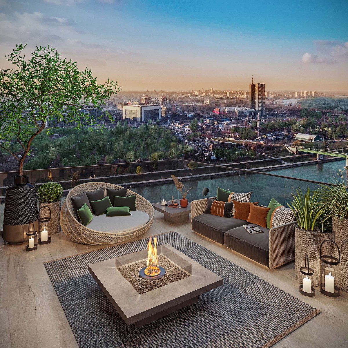 Terrace in the BW Perla building with a view of the Sava River