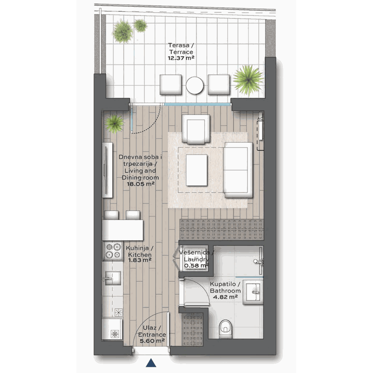 Stan A302 od 43.24m² u zgradi BW Bella u Beogradu na vodi