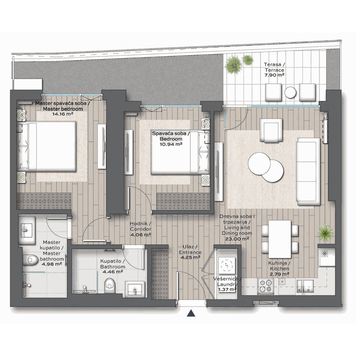 Stan A306 od 77.87m² u zgradi BW Bella u Beogradu na vodi