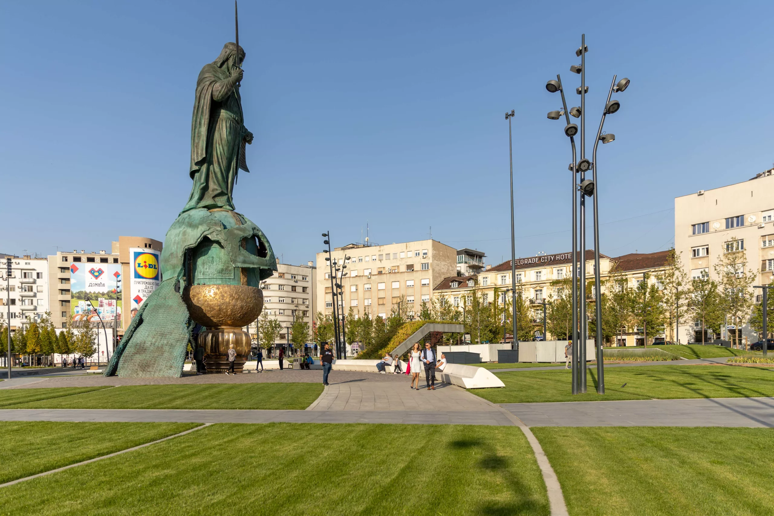 The monument to Stefan Nemanja and the greenery of Sava square