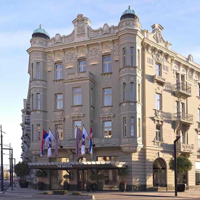 Exterior and entrance of Hotel Bristol in Belgrade.