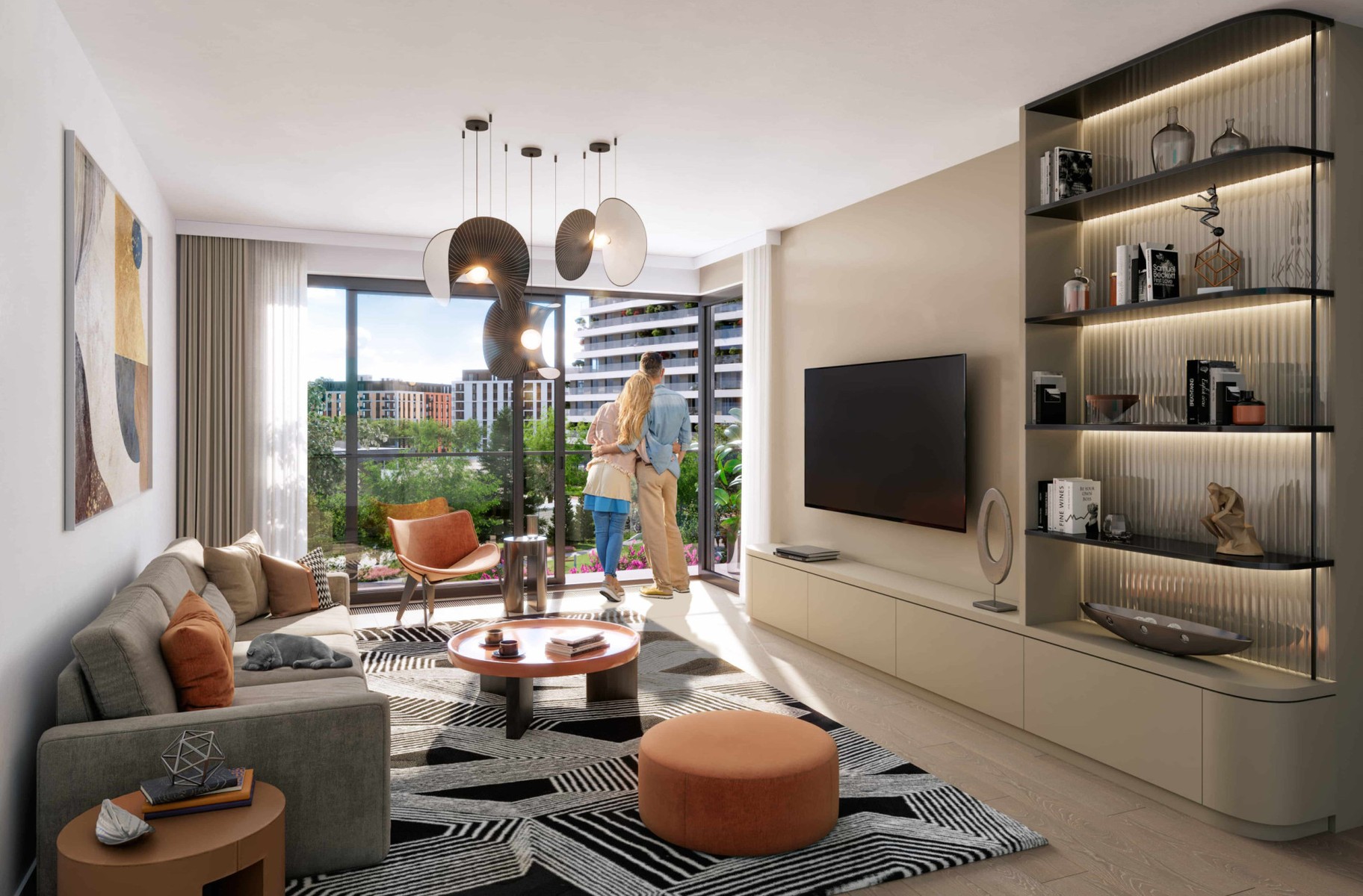 Living room in the BW Dolce building overlooking the spacious inner courtyard